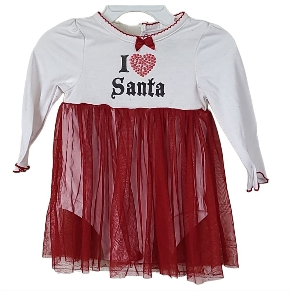 I love Santa Baby Girl 6-9M Red Tulle Onesie Dress 1pc Christmas Holiday Outfit